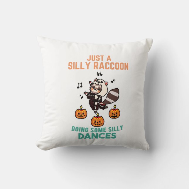 Racoon Dancing Halloween Pumpkin Party Cushion (Front)