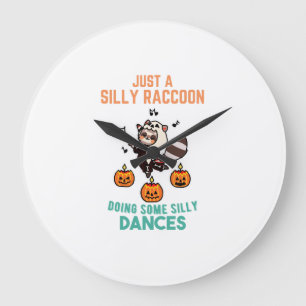 Racoon Dancing Halloween Pumpkin Party Large Clock