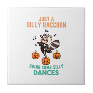 Racoon Dancing Halloween Pumpkin Party Tile