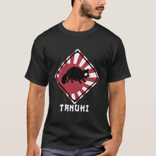 Racoon Dog Tanuki Crossing Japan Rising Sun Flag T-Shirt