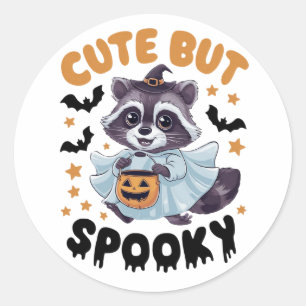Racoon dressed in a ghost costume classic round sticker