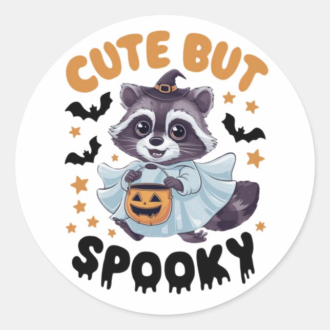 Racoon dressed in a ghost costume classic round sticker (Front)
