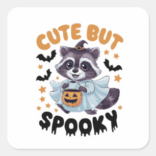 Racoon dressed in a ghost costume square sticker