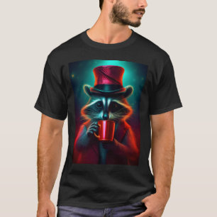 Racoon Dressed In A Red Outfit Drinking Coffee T-Shirt