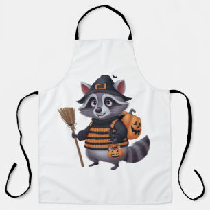 Racoon dressed in a spooky Halloween Apron