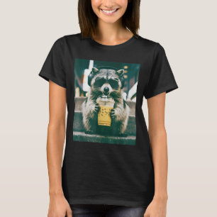 Racoon Drinking Iced Coffee Animal Meme Graphic T-Shirt
