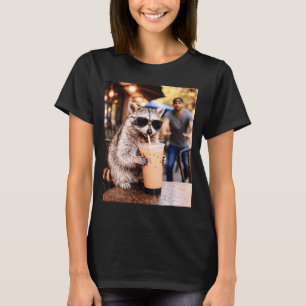Racoon drinking iced coffee funny animal meme coo T-Shirt