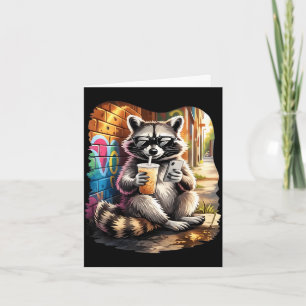 Racoon drinking iced coffee funny animal meme men card