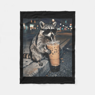 Racoon drinking iced coffee funny animal meme men fleece blanket