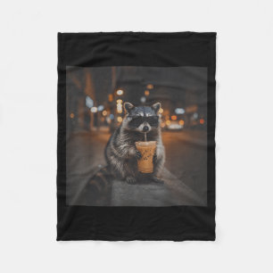 Racoon drinking iced coffee funny animal meme men fleece blanket
