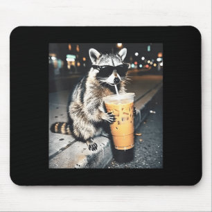 Racoon drinking iced coffee funny animal meme men mouse pad