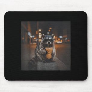 Racoon drinking iced coffee funny animal meme men mouse pad