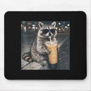 Racoon drinking iced coffee funny animal meme men mouse pad