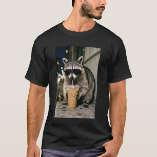 Racoon Drinking Iced Coffee Funny Animal Meme Men T-Shirt