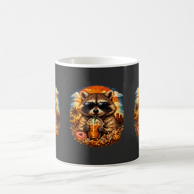 Racoon Drinking Iced Coffee Funny Animal Meme Mug (Center)