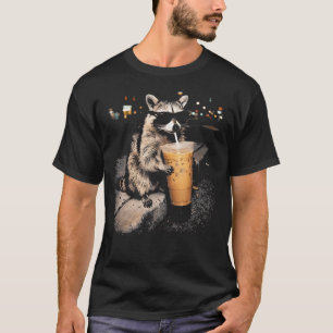Racoon Drinking Iced Coffee Funny Animal T-Shirt