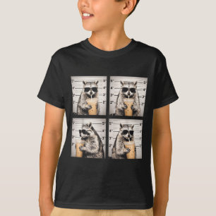 Racoon drinking iced coffee funny mugshot animal T-Shirt