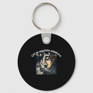 Racoon drinking iced coffee funny off to regulate key ring