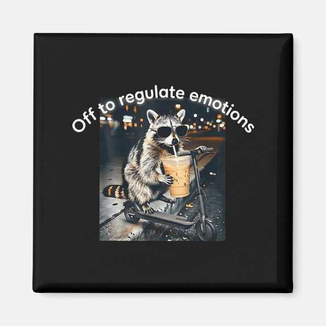 Racoon drinking iced coffee funny off to regulate magnet (Front)