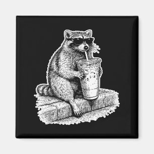 Racoon drinking iced coffee trash panda funny magnet
