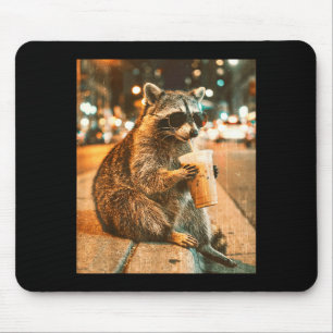 Racoon drinking iced coffee vintage style look mouse pad