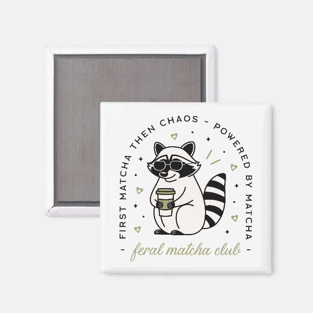 Racoon drinking matcha club funny kawaii animal magnet (Front/Back)
