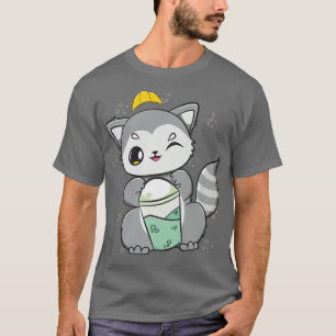 Racoon Drinks Boba For Construction Worker Premium T-Shirt