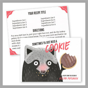 Racoon eating cookie baking cookbook recipe card