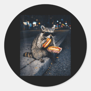 Racoon Eating Hot Dogs Meme Hungry Trash Panda Classic Round Sticker