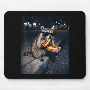 Racoon Eating Hot Dogs Meme Hungry Trash Panda Mouse Pad