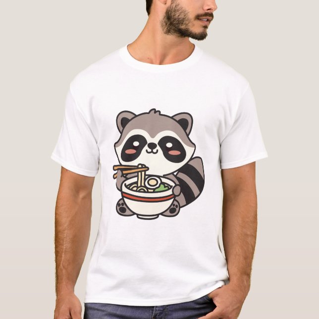 Racoon Eating Ramen Noodle T-Shirt (Front)