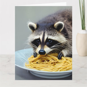 Racoon Eating Spaghetti Folded Greeting Card