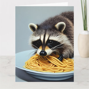 Racoon Eating Spaghetti Greeting Card