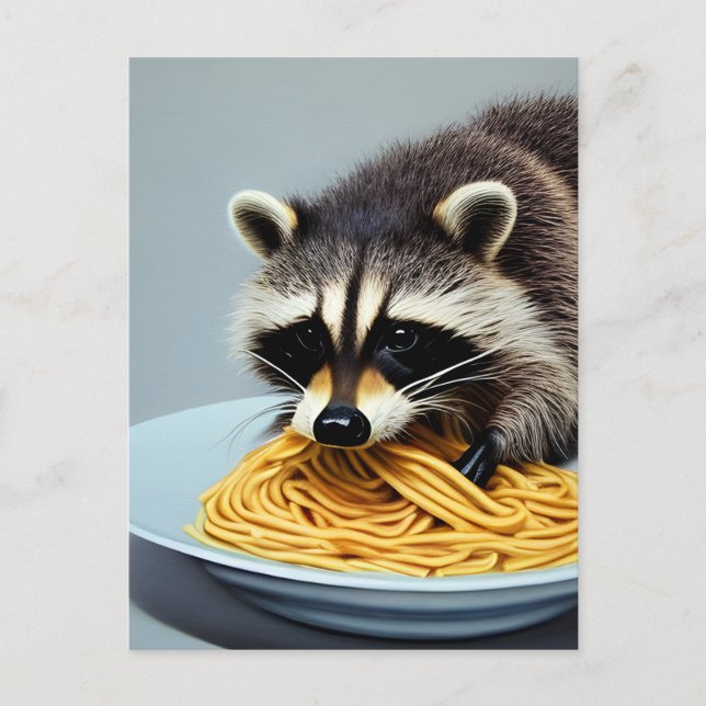 Racoon Eating Spaghetti Postcard (Front)