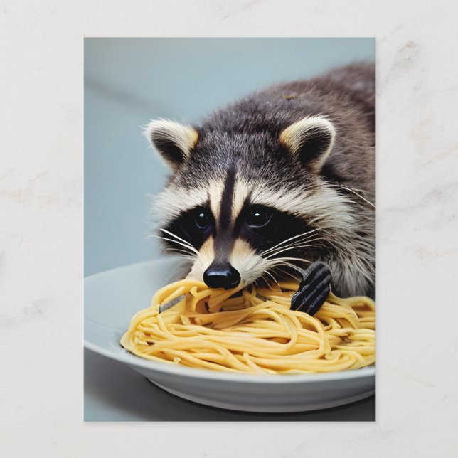 Racoon Eating Spaghetti Postcard (Front)