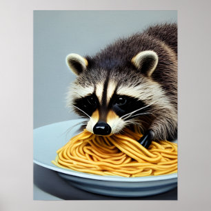 Racoon Eating Spaghetti Poster