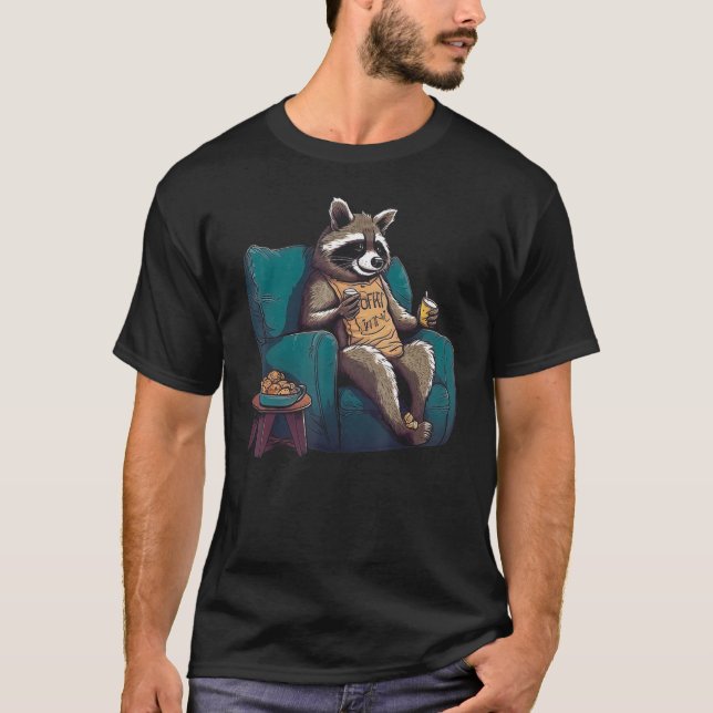 Racoon Enjoys Food on Couch T-Shirt (Front)