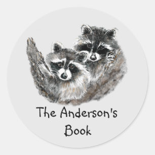 Racoon Family  Book Plate to Customise Classic Round Sticker
