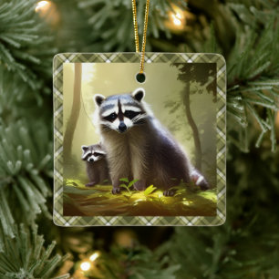 Racoon Family Wildlife Portrait Personalised   Ceramic Ornament