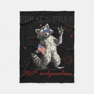 Racoon feral but america 250th anniversary flag fleece blanket