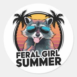 Racoon Feral Girl Summer Vintage Opossum Lover  Classic Round Sticker
