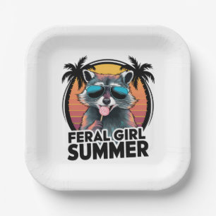 Racoon Feral Girl Summer Vintage Opossum Lover Paper Plate
