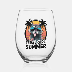 Racoon Feral Girl Summer Vintage Opossum Lover Stemless Wine Glass