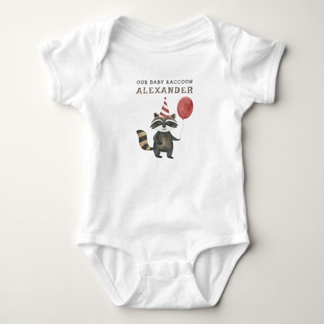 Racoon First Birthday  Baby Bodysuit (Front)