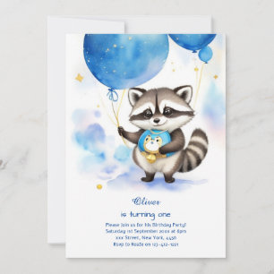 Racoon First Birthday Invitation