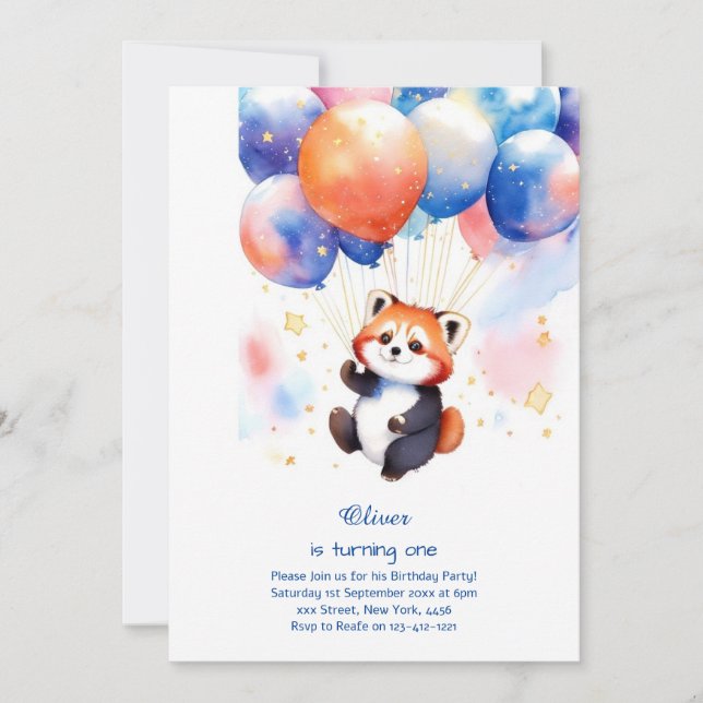 Racoon First Birthday Invitation (Front)