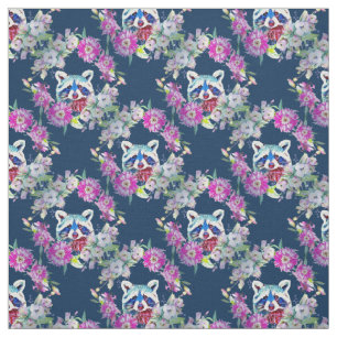 Racoon Floral Woodland Fabric