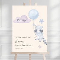 Racoon Flying Balloon Boy Baby Shower Welcome