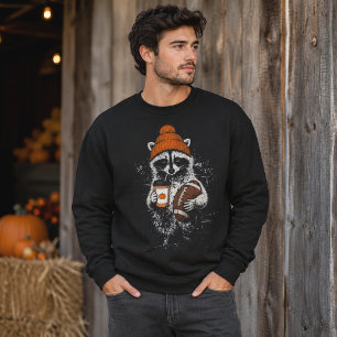Racoon Football Fall Beanie Coffee Graphic Sweatshirt