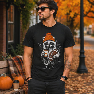 Racoon Football Fall Beanie Coffee Graphic T-Shirt